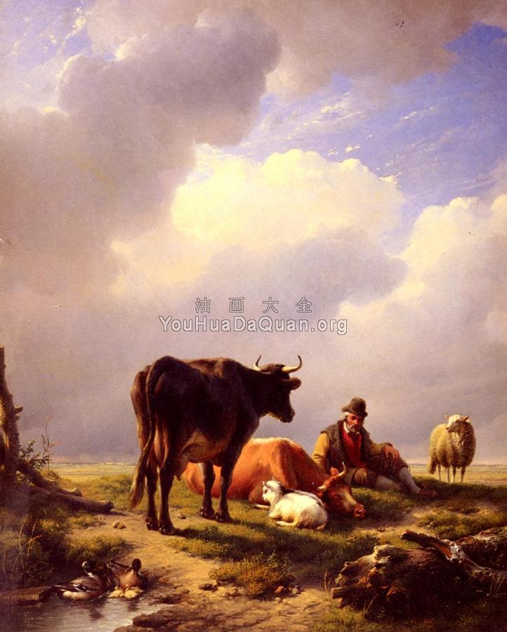 A Farmer At Rest With His Stock - 尤金·约瑟夫·维保盖文